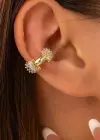 Altın Renk Taş Detaylı 14K Altın Kaplama TX Ear Cuff (Tek)