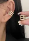 Altın Renk Taş Detaylı 14K Altın Kaplama TX Ear Cuff (Tek)