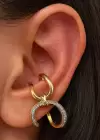 Altın Renk Taş Detaylı 14K Altın Kaplama TX Ear Cuff (Tek)
