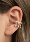 Altın Renk Taş Detaylı 14K Altın Kaplama TX Ear Cuff (Tek)