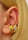Altın Renk Taş Detaylı 14K Altın Kaplama TX Ear Cuff (Tek)