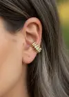 Altın Renk Taş Detaylı 14K Altın Kaplama TX Ear Cuff (Tek)