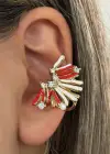 Altın Renk Taş Detaylı 14K Altın Kaplama TX Ear Cuff (Tek)