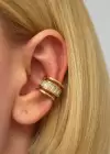 Altın Renk Taş Detaylı 14K Altın Kaplama TX Ear Cuff (Tek)