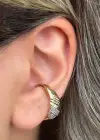 Altın Renk Taş Detaylı 14K Altın Kaplama TX Ear Cuff (Tek)
