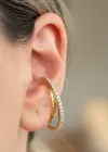 Altın Renk Taş Detaylı 14K Altın Kaplama TX Ear Cuff (Tek)
