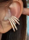 Altın Renk Taş Detaylı 14K Altın Kaplama TX Ear Cuff (Tek)