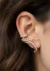Altın Renk Taş Detaylı 14K Altın Kaplama TX Ear Cuff (Tek)