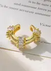Altın Renk Taş Detaylı 14K Altın Kaplama TX Ear Cuff (Tek)