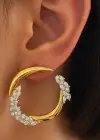 Altın Renk Taş Detaylı 14K Altın Kaplama TX Küpe (Çift)