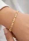 Altın Renk Taş Detaylı 14K Altın Kaplama VİP Bileklik