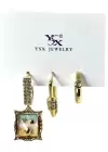 Altın Renk Taş Detaylı 3lü YSX Küpe Set