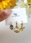Altın Renk Taş Detaylı 3lü YSX Küpe Set