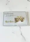 Altın Renk Taş Detaylı 6lı Çelik Küpe Set