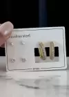 Altın Renk Taş Detaylı 6lı Çelik Küpe Set