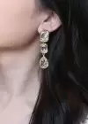 Altın Renk Taş Detaylı Abiye Küpe (Çift)