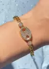 Altın Renk Taş Detaylı Çelik Bileklik