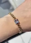 Altın Renk Taş Detaylı Çelik Bileklik