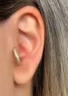 Altın Renk Taş Detaylı Çelik Halka Tragus/Kıkırdak Küpe/Piercing (Tek)