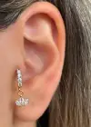 Altın Renk Taş Detaylı Çelik Halka Tragus/Kıkırdak Küpe/Piercing (Tek)