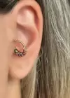 Altın Renk Taş Detaylı Çelik Halka Tragus/Kıkırdak Küpe/Piercing (Tek)