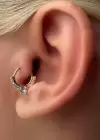 Altın Renk Taş Detaylı Çelik Halka Tragus/Kıkırdak Küpe/Piercing (Tek)