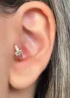 Altın Renk Taş Detaylı Çelik Halka Tragus/Kıkırdak Küpe/Piercing (Tek)