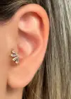 Altın Renk Taş Detaylı Çelik Halka Tragus/Kıkırdak Küpe/Piercing (Tek)