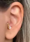 Altın Renk Taş Detaylı Çelik Halka Tragus/Kıkırdak Küpe/Piercing (Tek)
