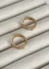 Altın Renk Taş Detaylı Çelik Halka Xuping Küpe (Çift)