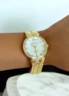 Altın Renk Taş Detaylı Çelik Kordonlu Kadın Saat