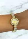 Altın Renk Taş Detaylı Çelik Kordonlu Kadın Saat