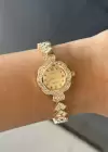 Altın Renk Taş Detaylı Çelik Kordonlu Kadın Saat