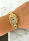 Altın Renk Taş Detaylı Çelik Kordonlu Kadın Saat