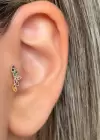 Altın Renk Taş Detaylı Çelik Tragus/Kıkırdak Küpe/Piercing (Tek)