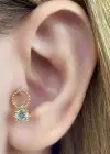 Altın Renk Taş Detaylı Çelik Tragus/Kıkırdak Küpe/Piercing (Tek)