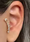 Altın Renk Taş Detaylı Çelik Tragus/Kıkırdak Küpe/Piercing (Tek)