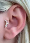 Altın Renk Taş Detaylı Çelik Tragus/Kıkırdak Küpe/Piercing (Tek)