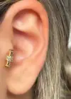 Altın Renk Taş Detaylı Çelik Tragus/Kıkırdak Küpe/Piercing (Tek)