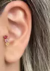 Altın Renk Taş Detaylı Çelik Tragus/Kıkırdak Küpe/Piercing (Tek)