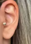 Altın Renk Taş Detaylı Çelik Tragus/Kıkırdak Küpe/Piercing (Tek)