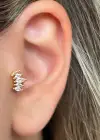 Altın Renk Taş Detaylı Çelik Tragus/Kıkırdak Küpe/Piercing (Tek)