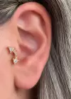 Altın Renk Taş Detaylı Çelik Tragus/Kıkırdak Küpe/Piercing (Tek)