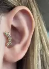 Altın Renk Taş Detaylı Çelik Tragus/Kıkırdak Küpe/Piercing (Tek)