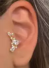 Altın Renk Taş Detaylı Çelik Tragus/Kıkırdak Küpe/Piercing (Tek)
