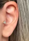 Altın Renk Taş Detaylı Çelik Tragus/Kıkırdak Küpe/Piercing (Tek)