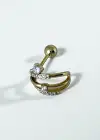 Altın Renk Taş Detaylı Çelik Tragus/Kıkırdak Küpe/Piercing (Tek)
