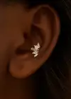 Altın Renk Taş Detaylı Çelik Tragus/Kıkırdak Küpe/Piercing (Tek)