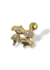 Altın Renk Taş Detaylı Çelik Tragus/Kıkırdak Küpe/Piercing (Tek)