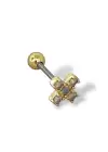 Altın Renk Taş Detaylı Çelik Tragus/Kıkırdak Küpe/Piercing (Tek)